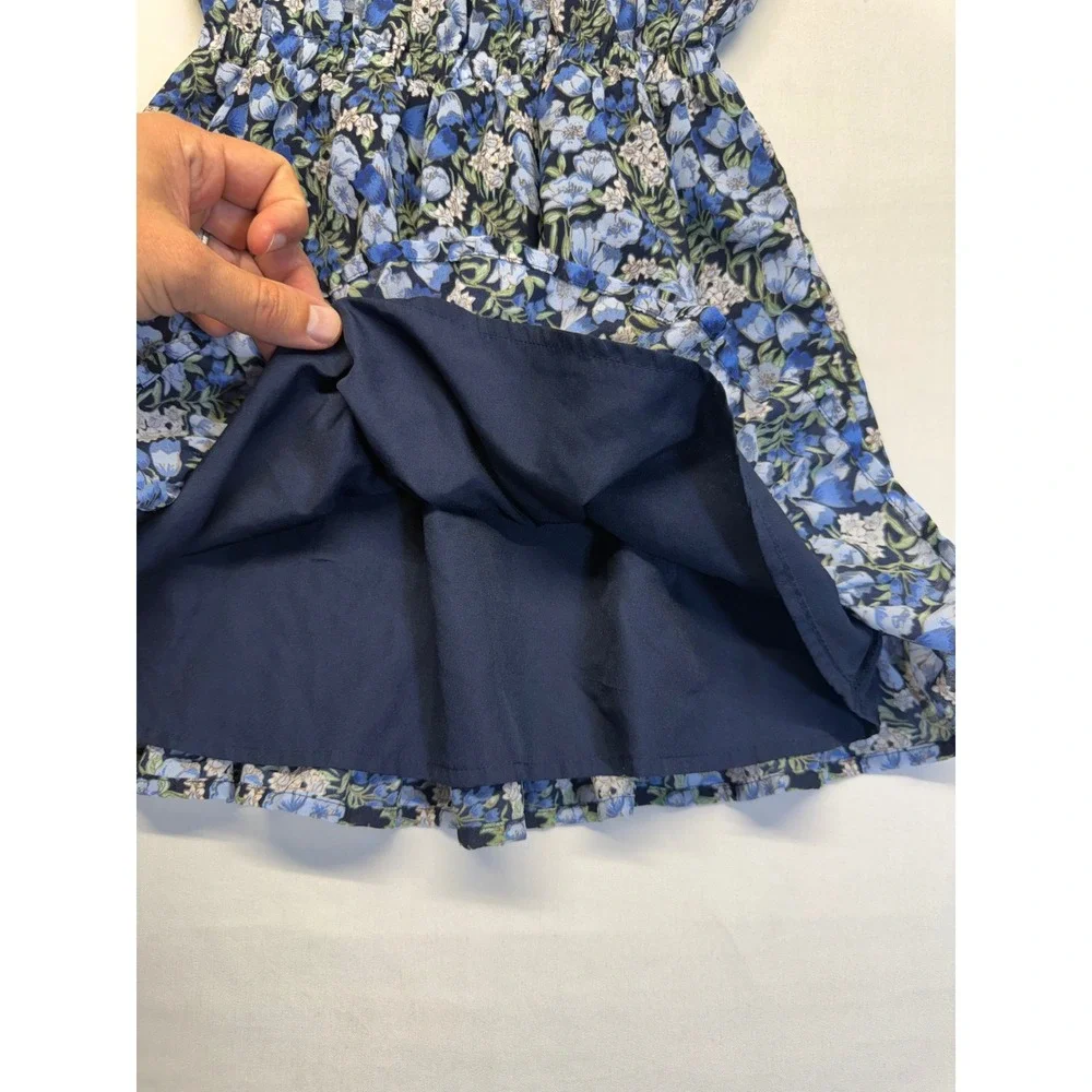 Janie and Jack Blue Floral Ruffle Dress Girls 4 Prairie Cottagecore Boho